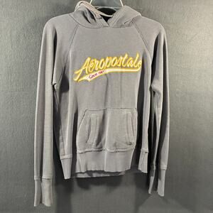 vtg y2k women aeropostale spell out hoodie medium gray 2000s grunge skater